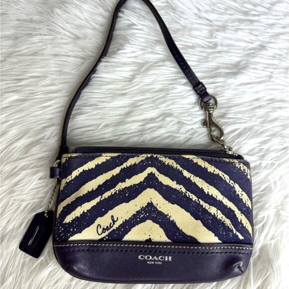 COACH Zebra Stripe Marine Wristlet - Picture 1 of 9
